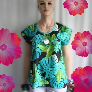Hawaiian Plumeria Blue - Tropical Polynesian pullover top Cover-up Shirt Travel